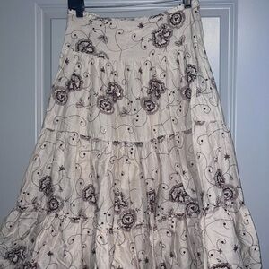 Charlotte Russe tan beige tiered skirt with bronze sequins and brown embroidery